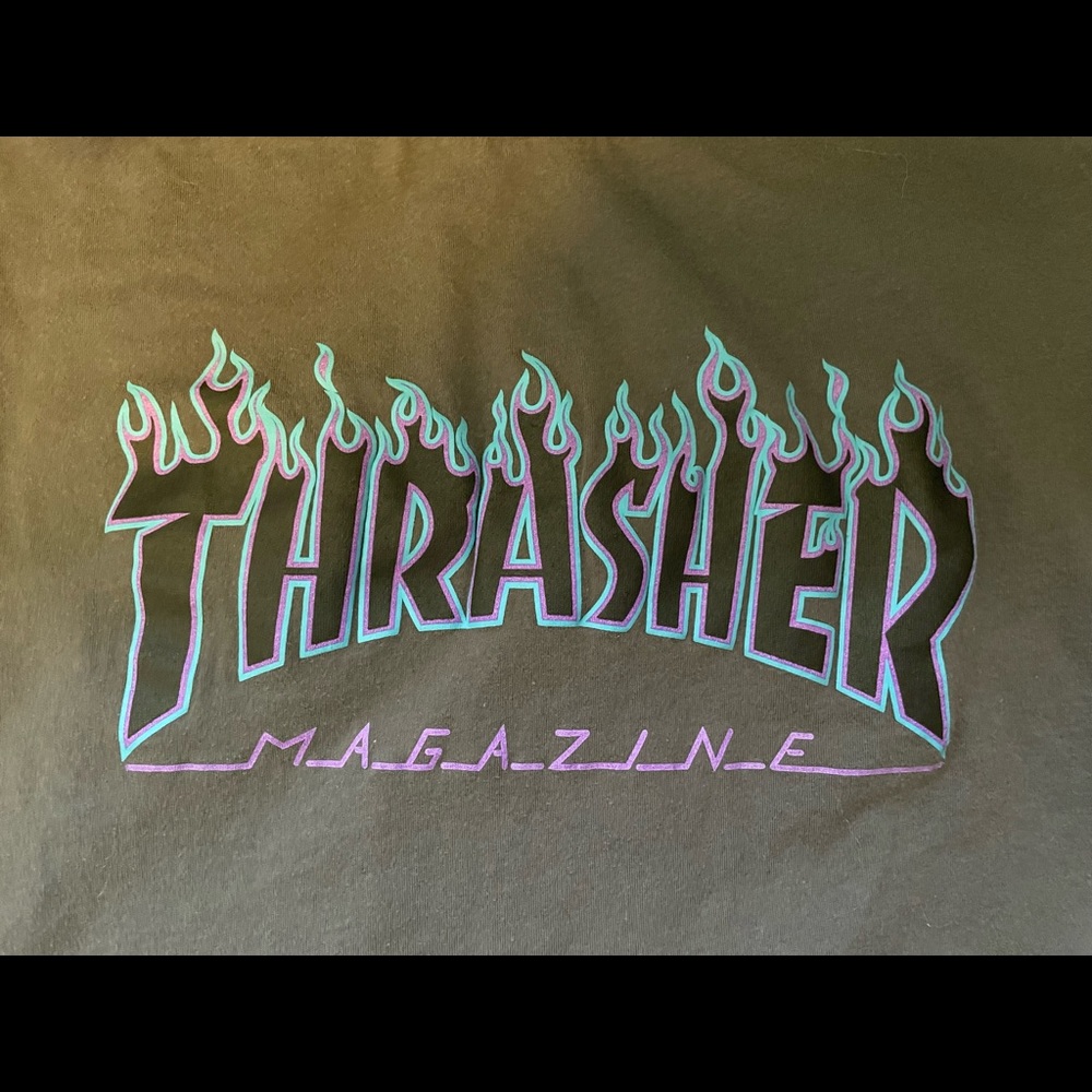 Blue Flamed Logo Thrasher Tshirt